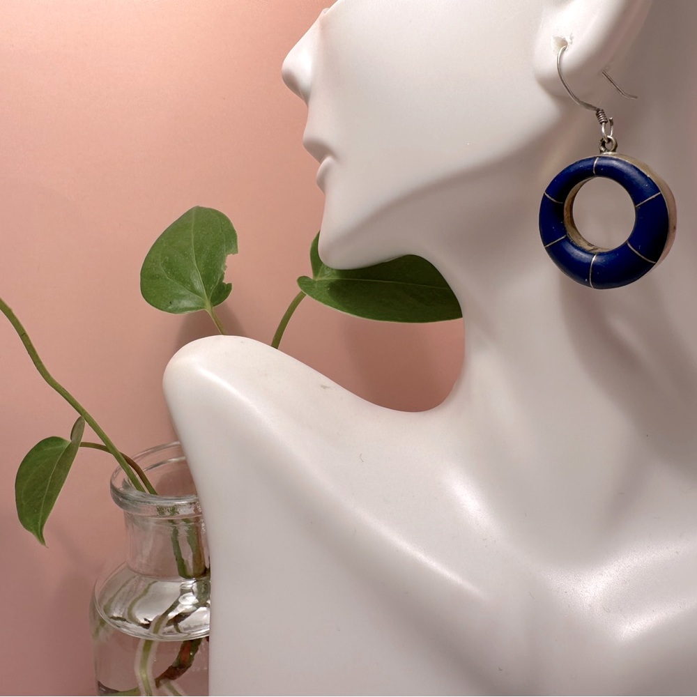 Lapis Lazuli silver hoops marked 925